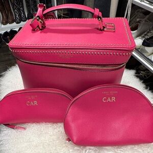henri bendel Hot Pink Leather Vanity Case with Two Matching Pouches